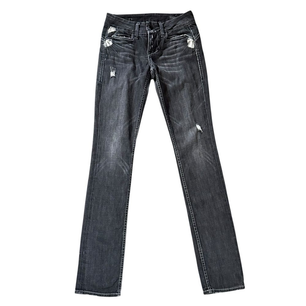 WILLIAM RAST Savoy Skinny XTall 36” inseam black distressed stretch jeans sz 26